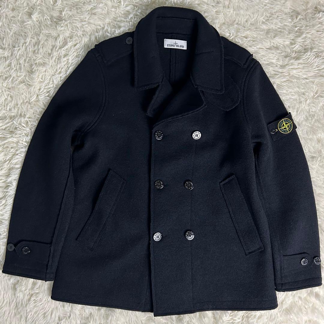 【高級・極美品】ストーンアイランド Pコート 刺繍ロゴ ウール100% ネイビー