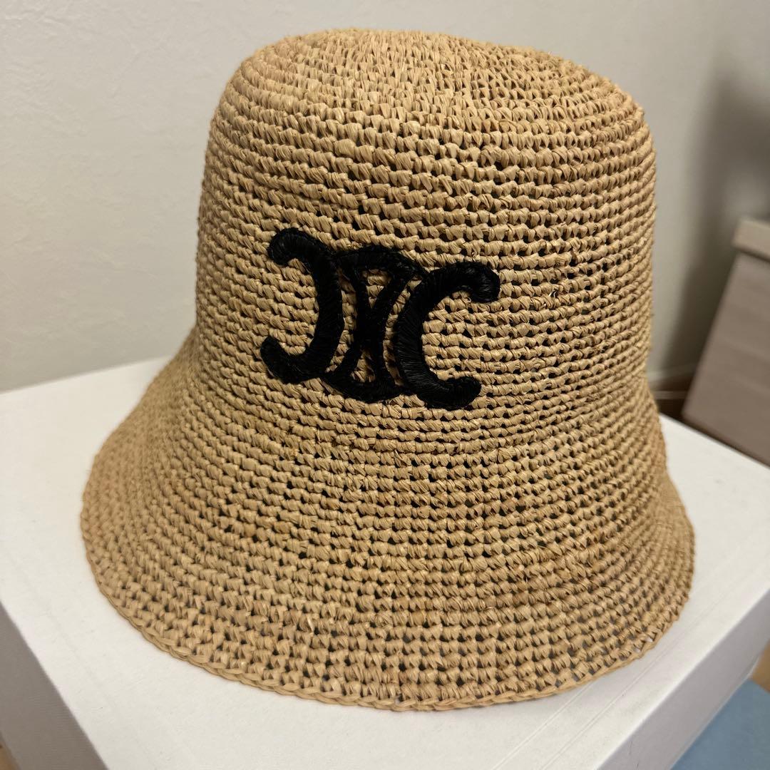 CELINE バケットハット S ベージュ 麦わら帽子