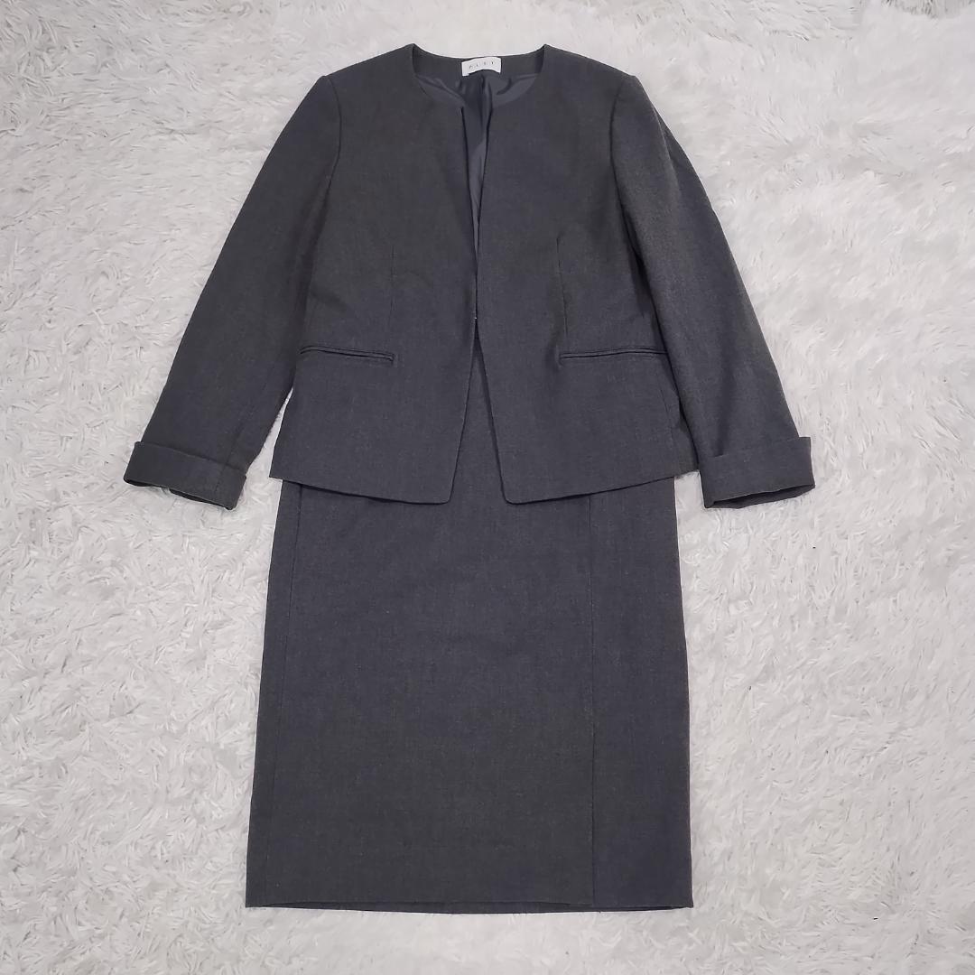 【美品】PLST セットアップ スカートスーツ 洗濯可 ウォームリザーブ グレー
