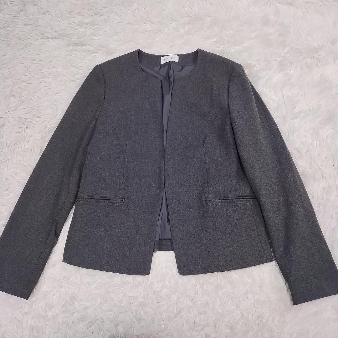 【美品】PLST セットアップ スカートスーツ 洗濯可 ウォームリザーブ グレー
