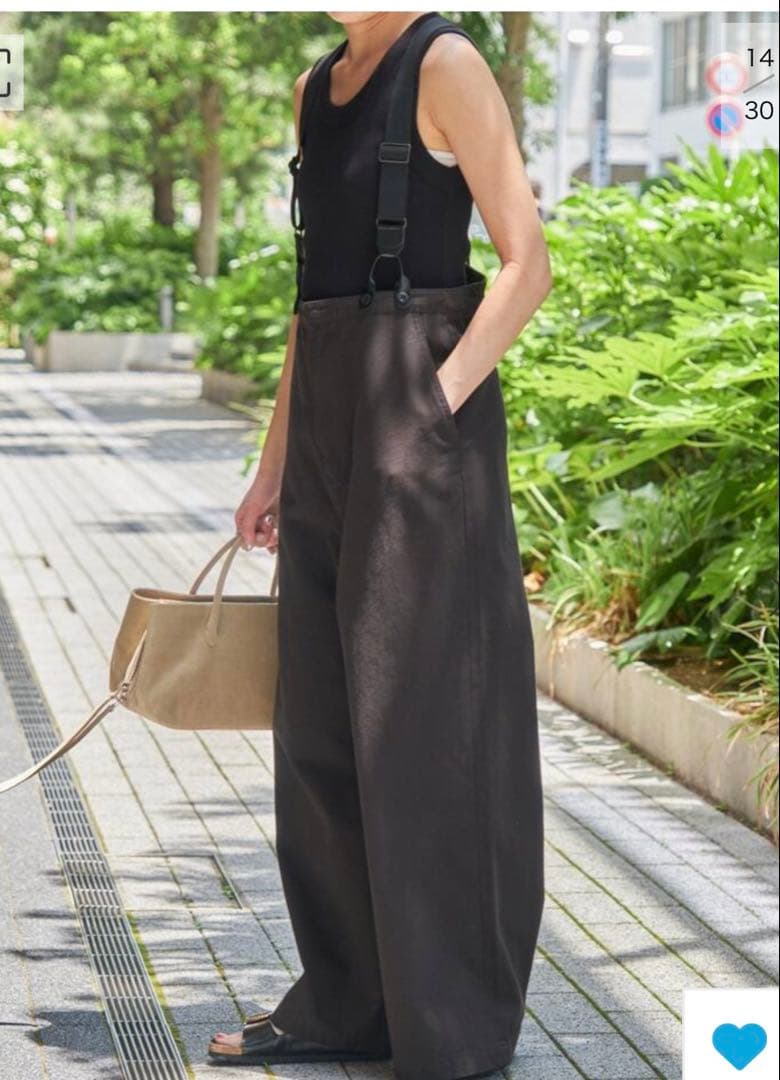 スピックアンドスパン サスペンダー付きワーカーパンツ　ブラック