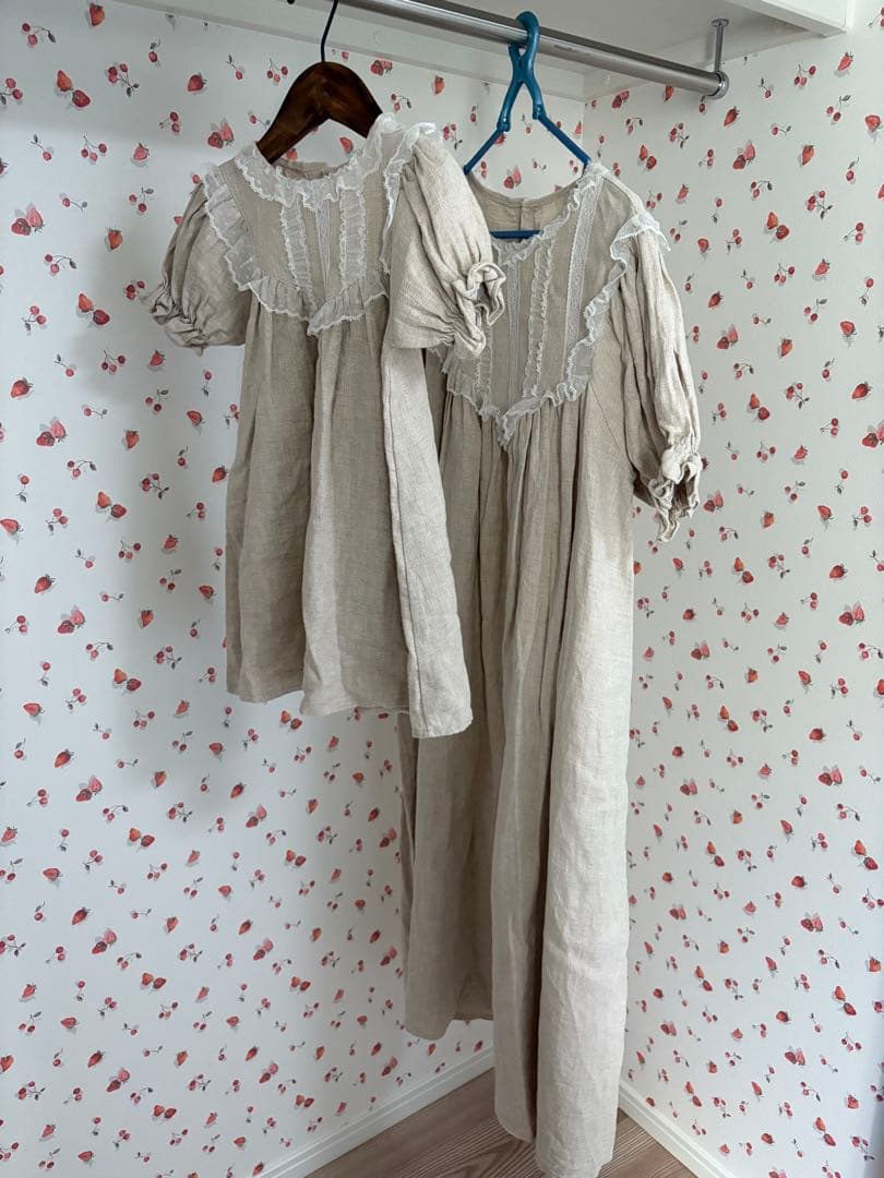 monbebe リネン レース付き ワンピース　親子セット