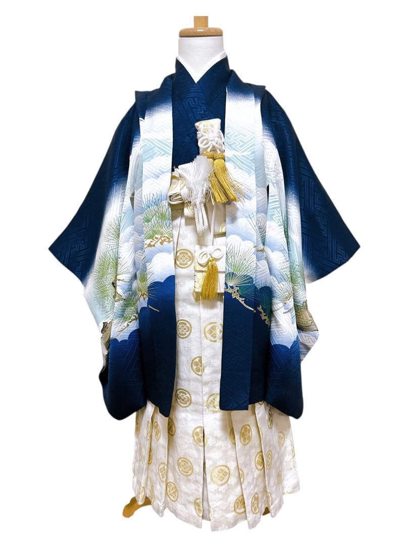 【最高級品】豪華正絹&畳表雪駄　七五三　5歳　男の子　フルセット　一式　紺地　鷹