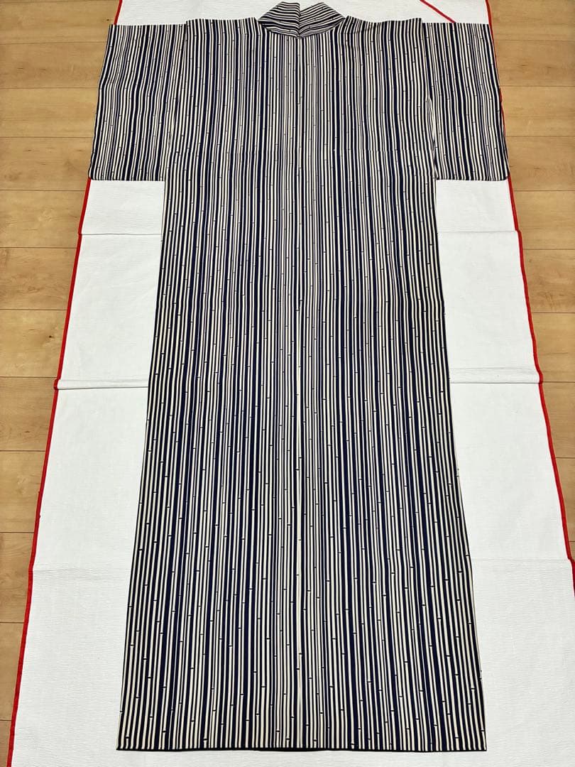 セット　小紋竹縞模様＋半幅帯帯　玩具　半衿おまけ付き