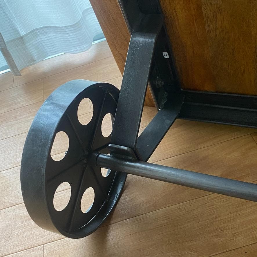 トロリーテーブル センターテーブル ローテーブル レトロ系 木製 鉄車輪付き