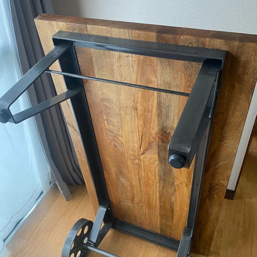 トロリーテーブル センターテーブル ローテーブル レトロ系 木製 鉄車輪付き