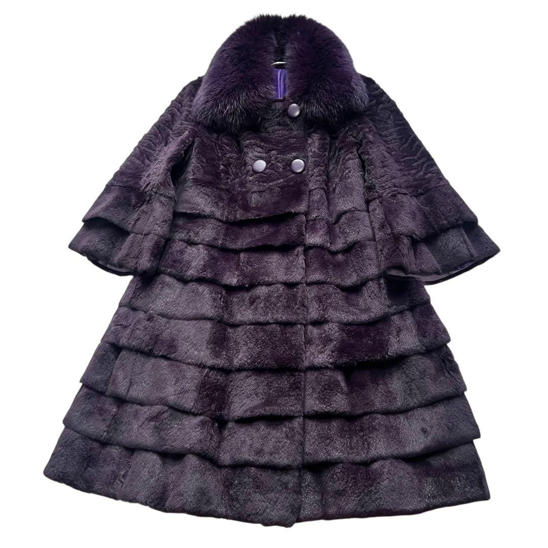 着丈87cm 希少デザイン シェアードミンク パープル ティアード フォックス