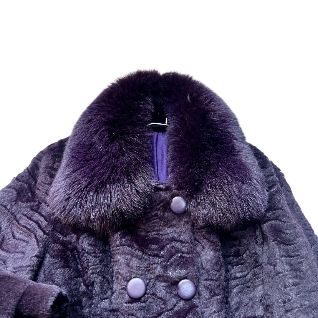 着丈87cm 希少デザイン シェアードミンク パープル ティアード フォックス