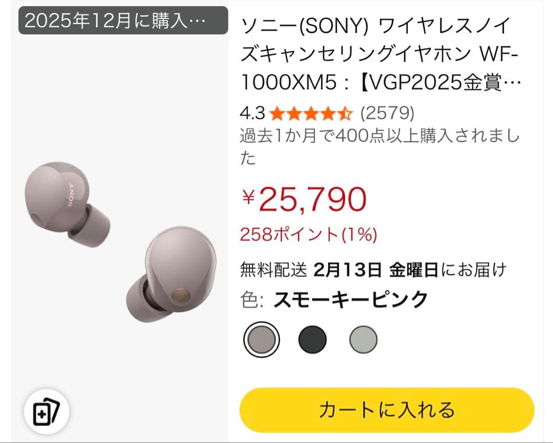 イヤホン SONY WF-1000X M5