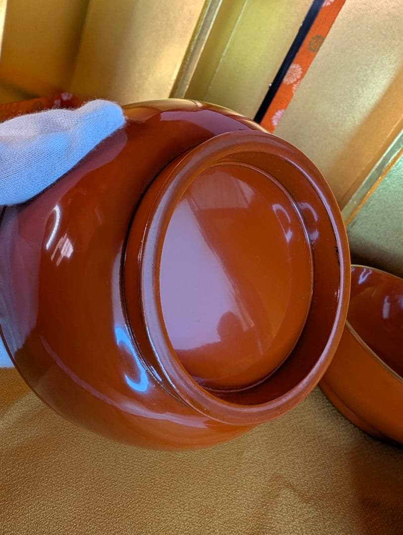 明治時代 輪島塗 金蒔絵 蓋付椀 波千鳥 3客 木製 汁椀 雑煮椀