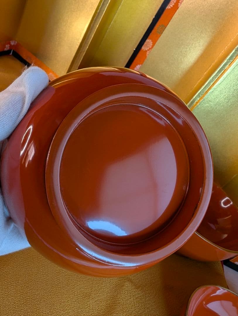 明治時代 輪島塗 金蒔絵 蓋付椀 波千鳥 3客 木製 汁椀 雑煮椀