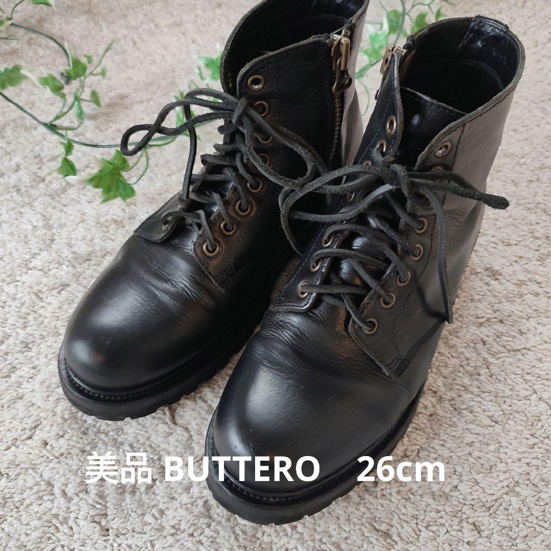 美品BUTTERO(ブッテロ) サイドジップワークブーツ ブラック26cm　40