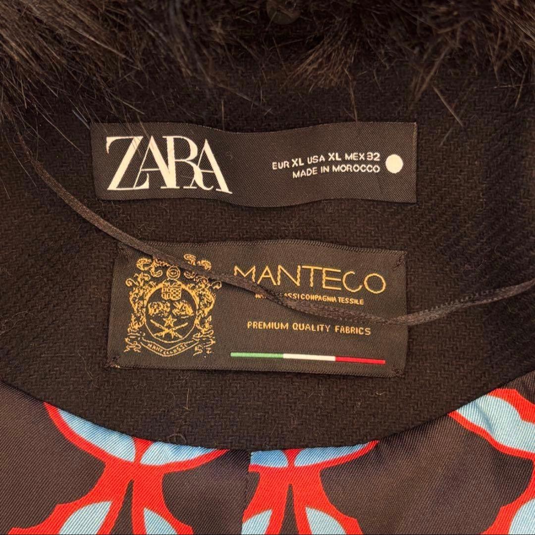 新品未使用　ZARA MANTECO ファー付ウールコート 黒 XL