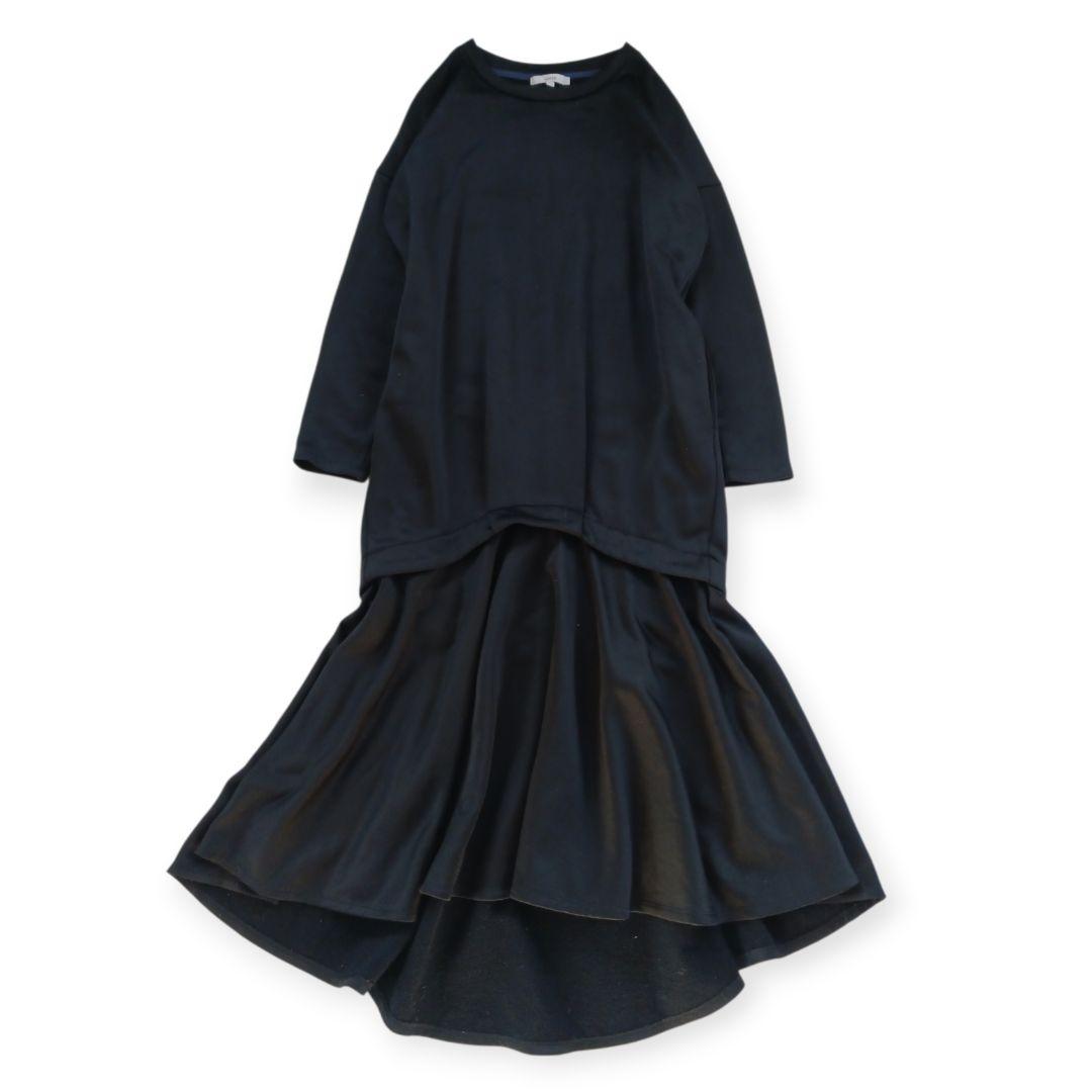 UN3D.　アンスリード　レイヤードスウェットワンピース　ブラック　36