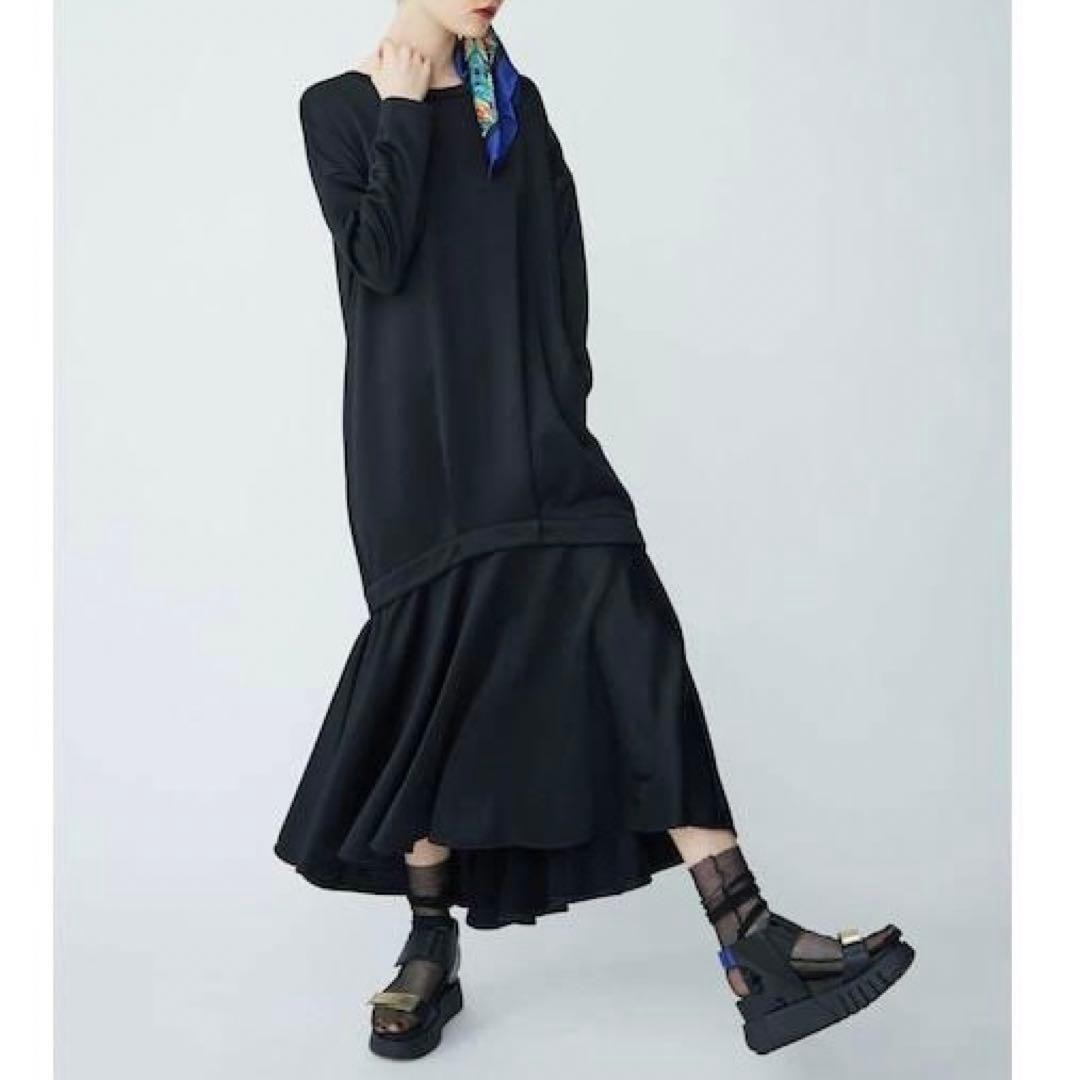 UN3D.　アンスリード　レイヤードスウェットワンピース　ブラック　36