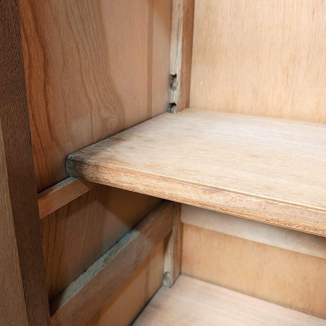 ガラス扉　本棚　食器棚　木製棚　モールガラス　昭和レトロ