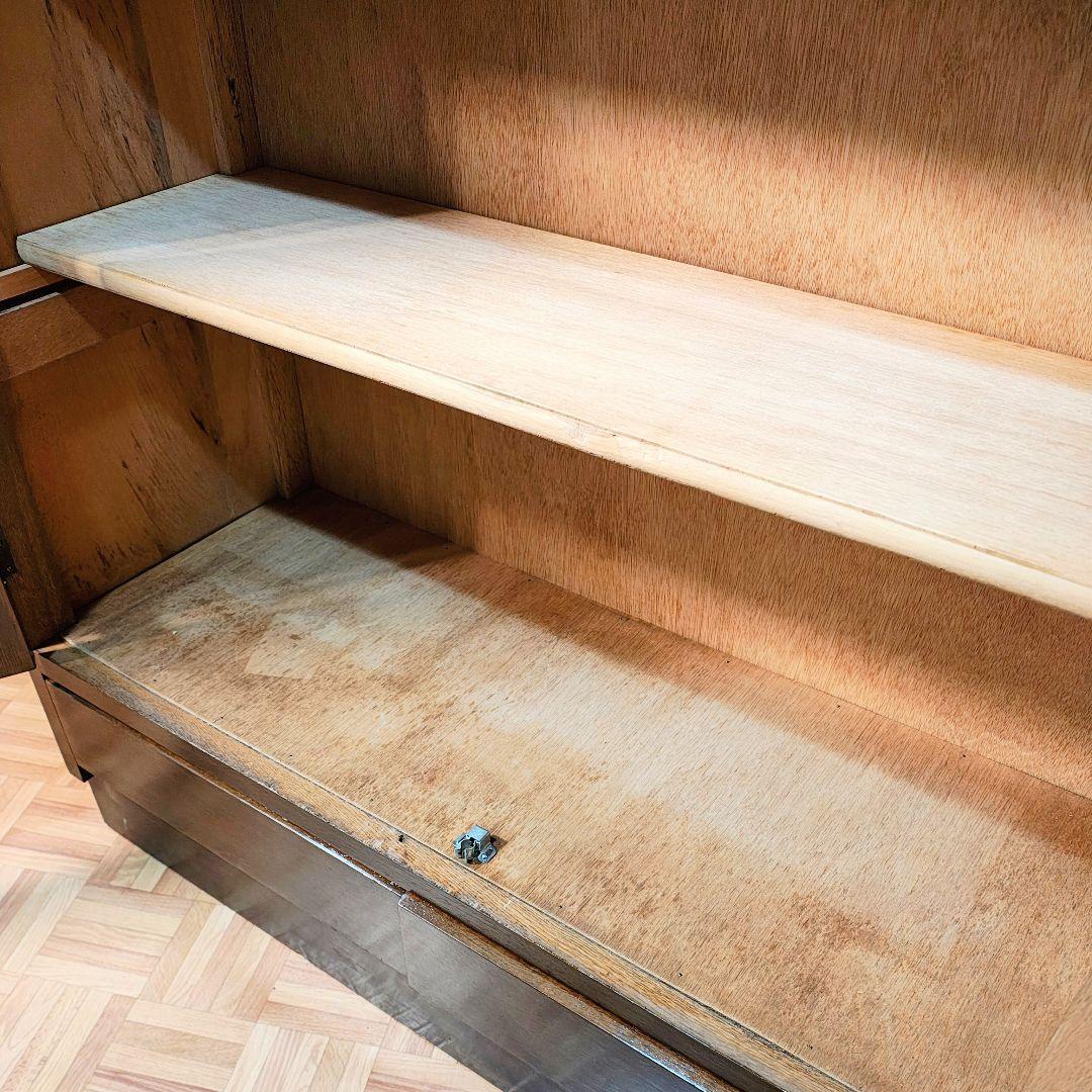 ガラス扉　本棚　食器棚　木製棚　モールガラス　昭和レトロ