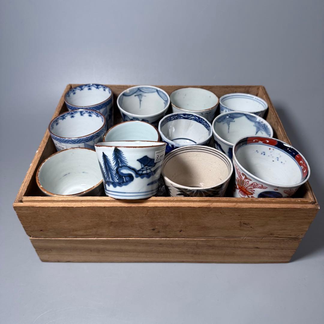 幕末〜昭和初期　そば猪口　まとめて12点　おまけで箸置き6個　染付　色絵