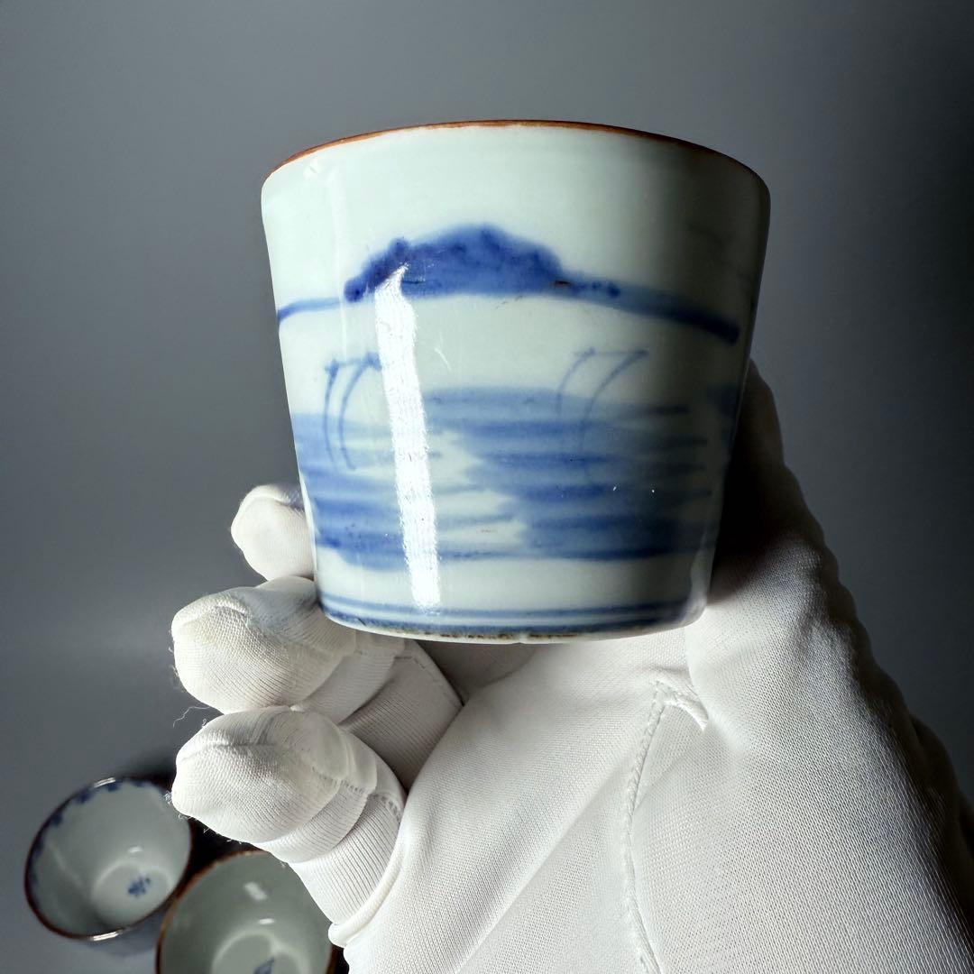 幕末〜昭和初期　そば猪口　まとめて12点　おまけで箸置き6個　染付　色絵