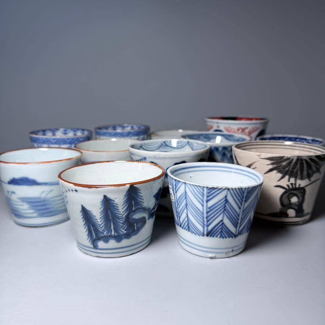 幕末〜昭和初期　そば猪口　まとめて12点　おまけで箸置き6個　染付　色絵