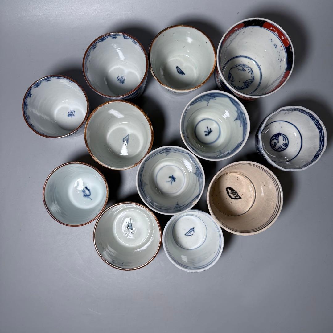 幕末〜昭和初期　そば猪口　まとめて12点　おまけで箸置き6個　染付　色絵