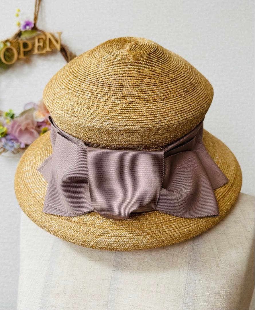 旅行に！COTTAGEの帽子　 麦わら帽子 べージュリボン付き