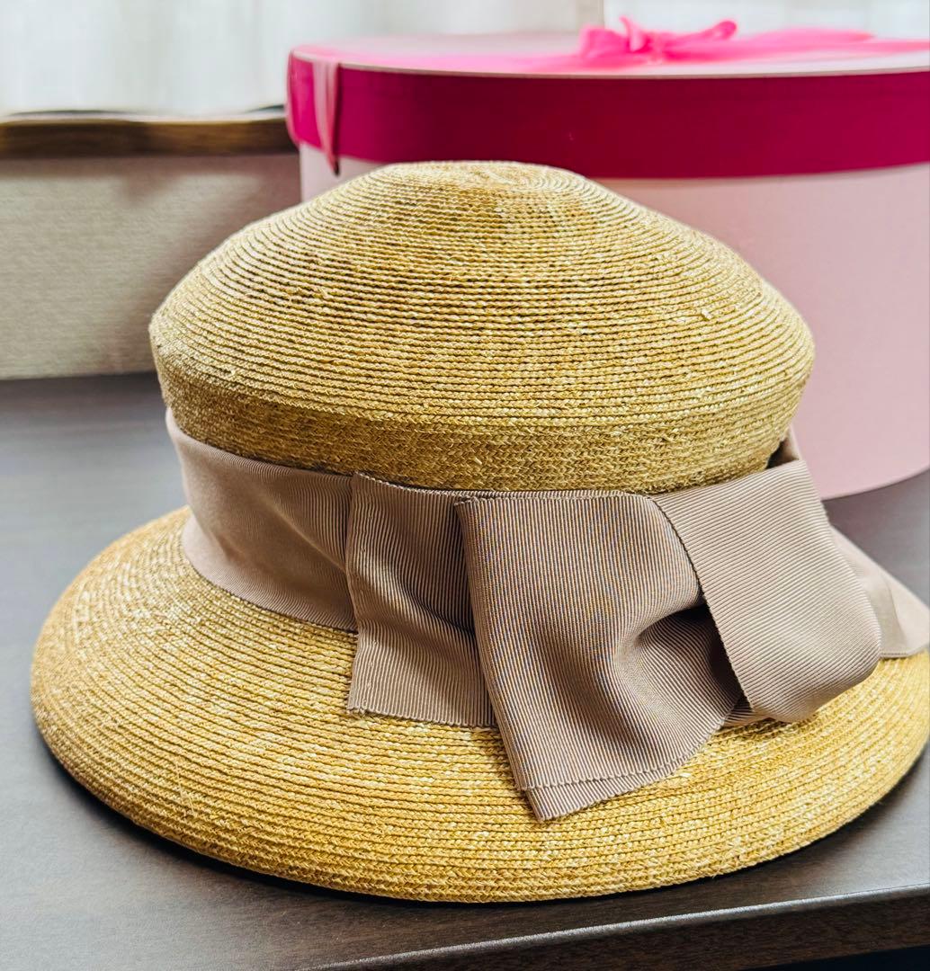 旅行に！COTTAGEの帽子　 麦わら帽子 べージュリボン付き