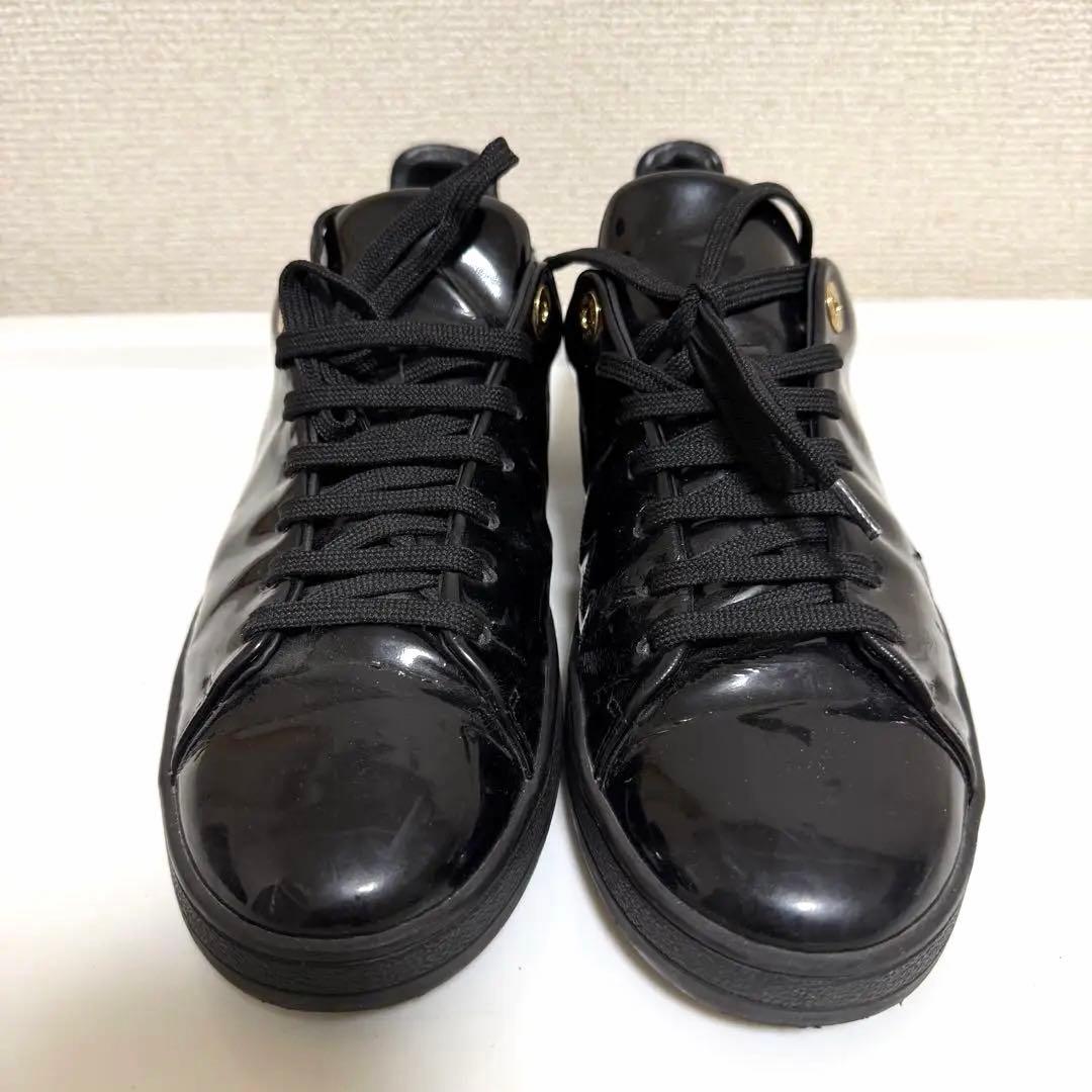 LOUIS VUITTON スニーカー エナメル ブラック 24cm