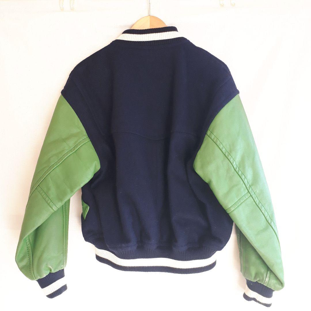 スクープスタジャンレディースレザーヴィンテージグリーンネイビーSCOOP80s