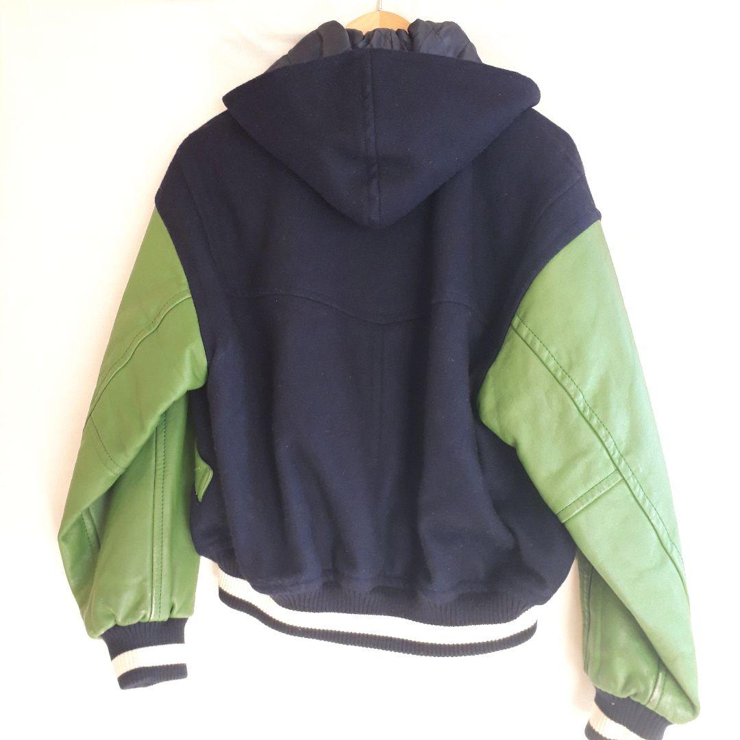 スクープスタジャンレディースレザーヴィンテージグリーンネイビーSCOOP80s