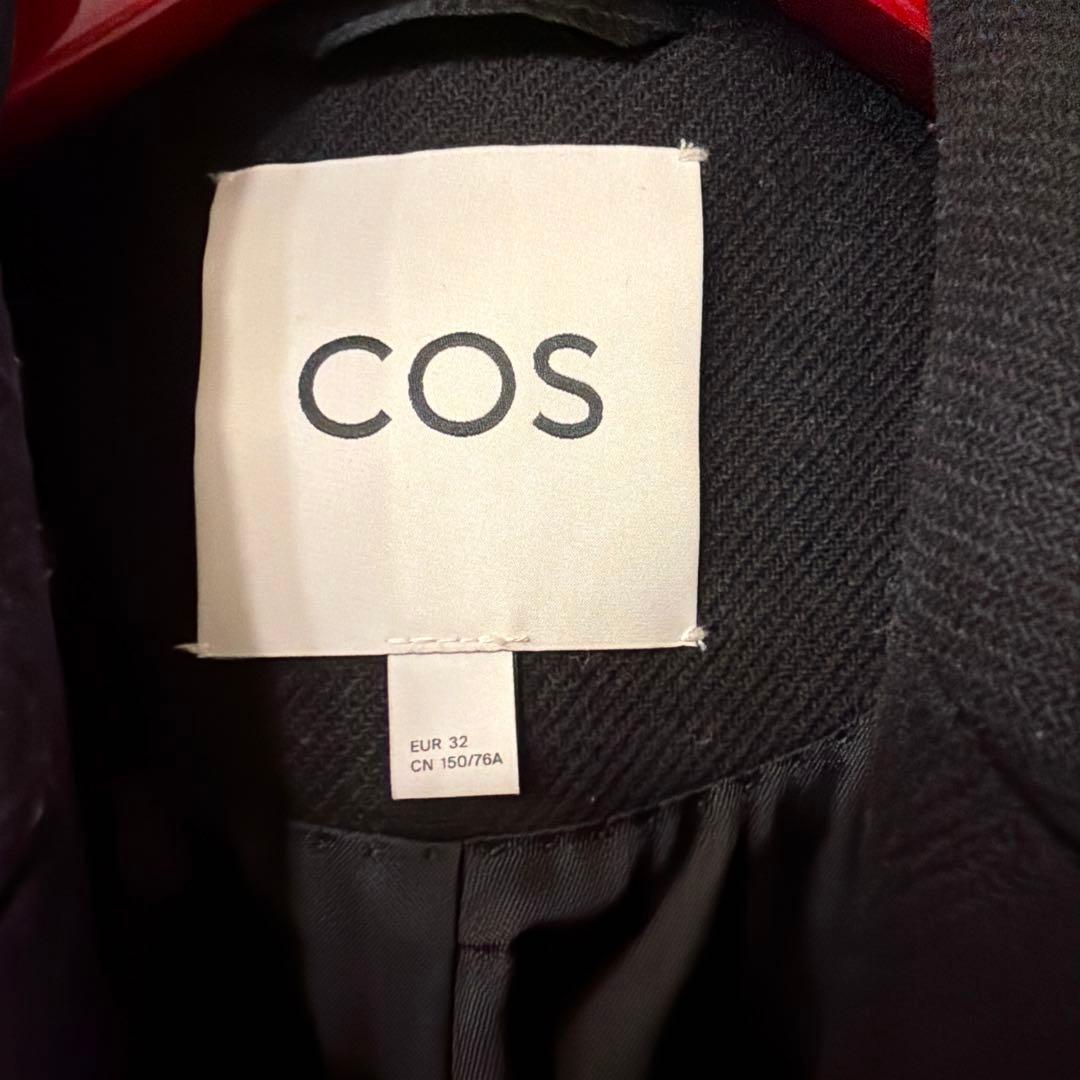COS ブラック ダブルブレスト ロングコート