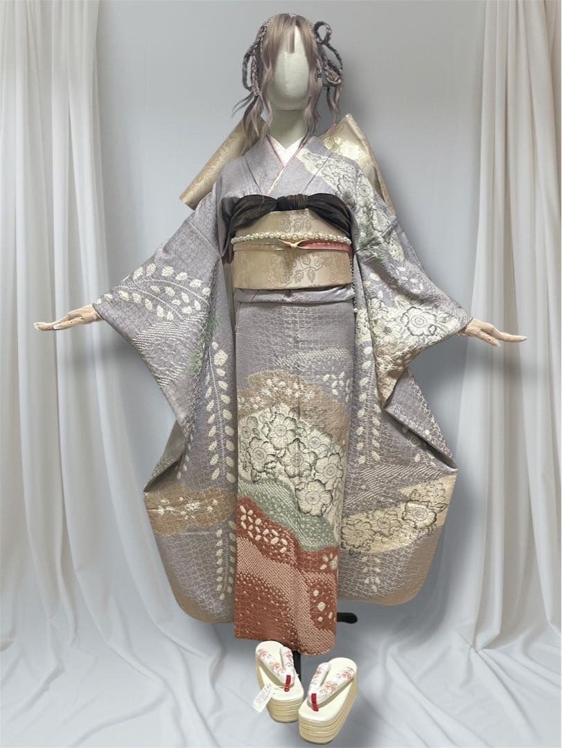 辻ヶ花 作家物 落款入り グレー 振袖 フルセット