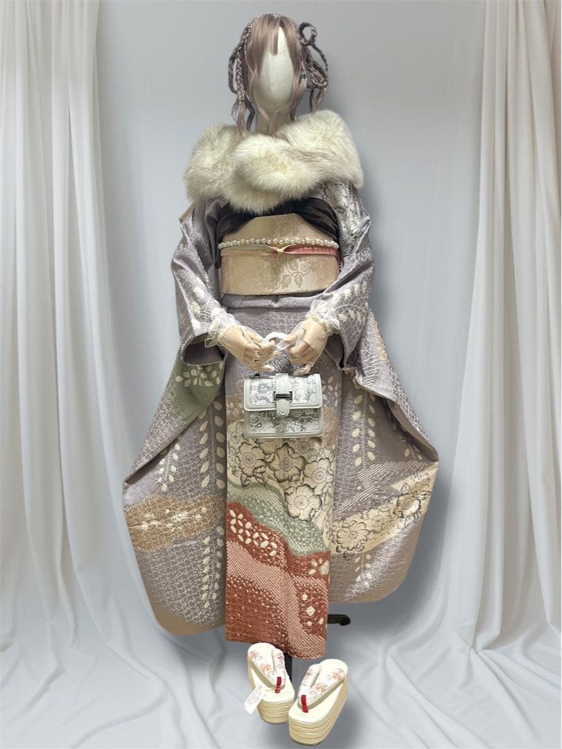 辻ヶ花 作家物 落款入り グレー 振袖 フルセット