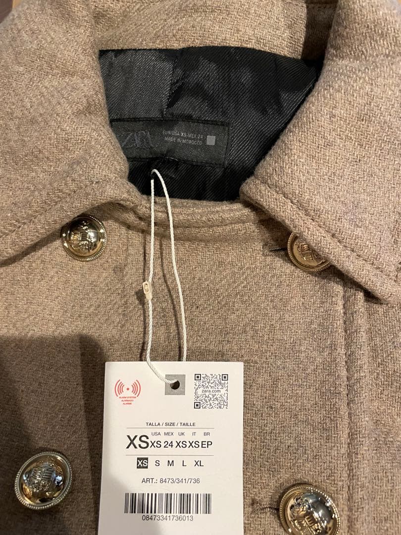 タグ付き新品★ZARAのウール混紡ショート丈ダブルブレストコート★XSサイズ