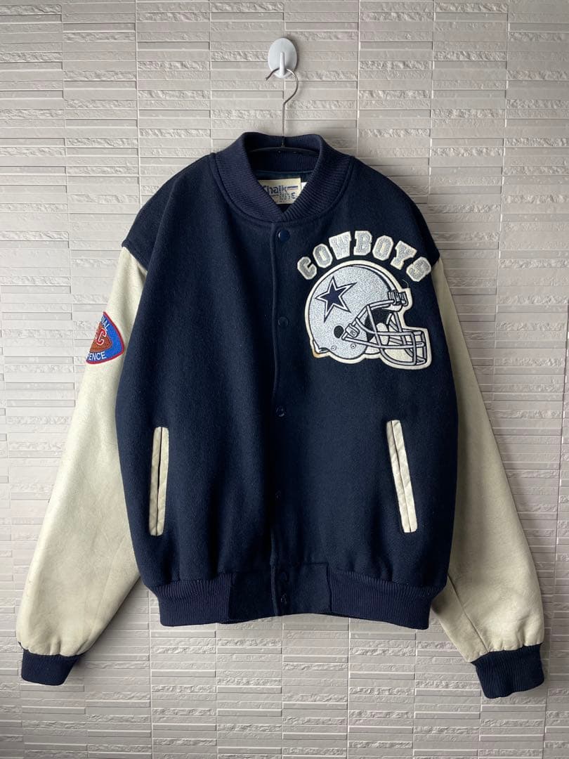 80s NFLダラス・カウボーイズ　レザー切替スタジャン スタジアムジャケット