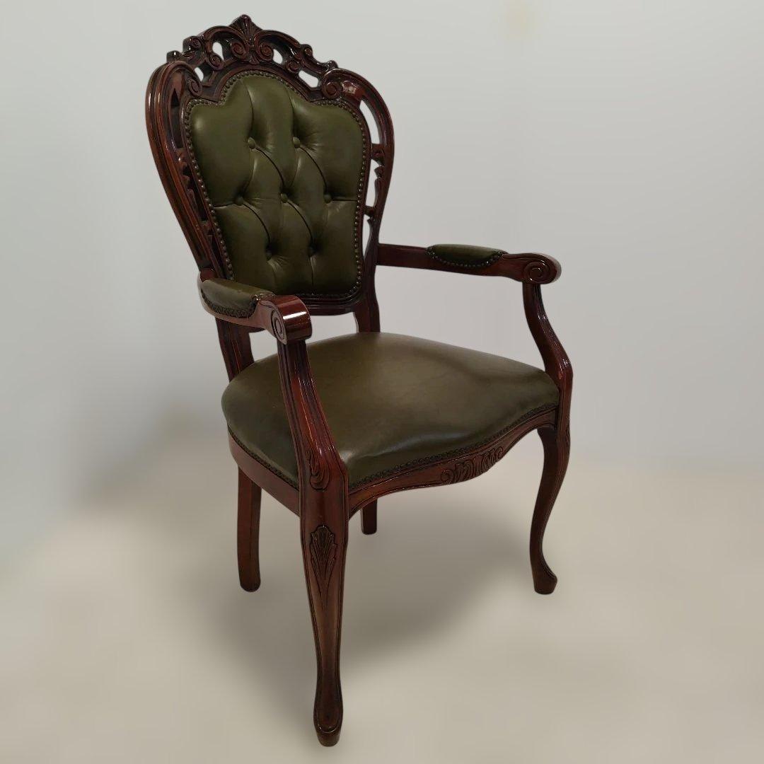 【引取り歓迎】アームチェア ヨーロピアン 肘付きチェア 革張り 猫脚 椅子