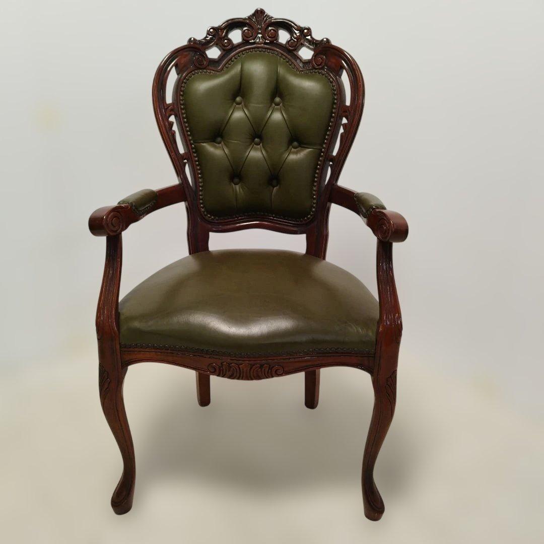 【引取り歓迎】アームチェア ヨーロピアン 肘付きチェア 革張り 猫脚 椅子