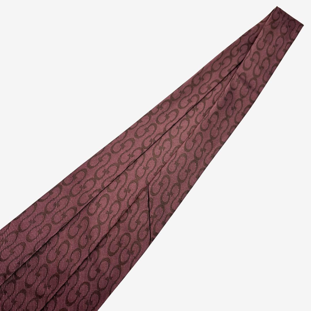 GUCCI シルクネクタイ チェーン柄 ローズブラウン