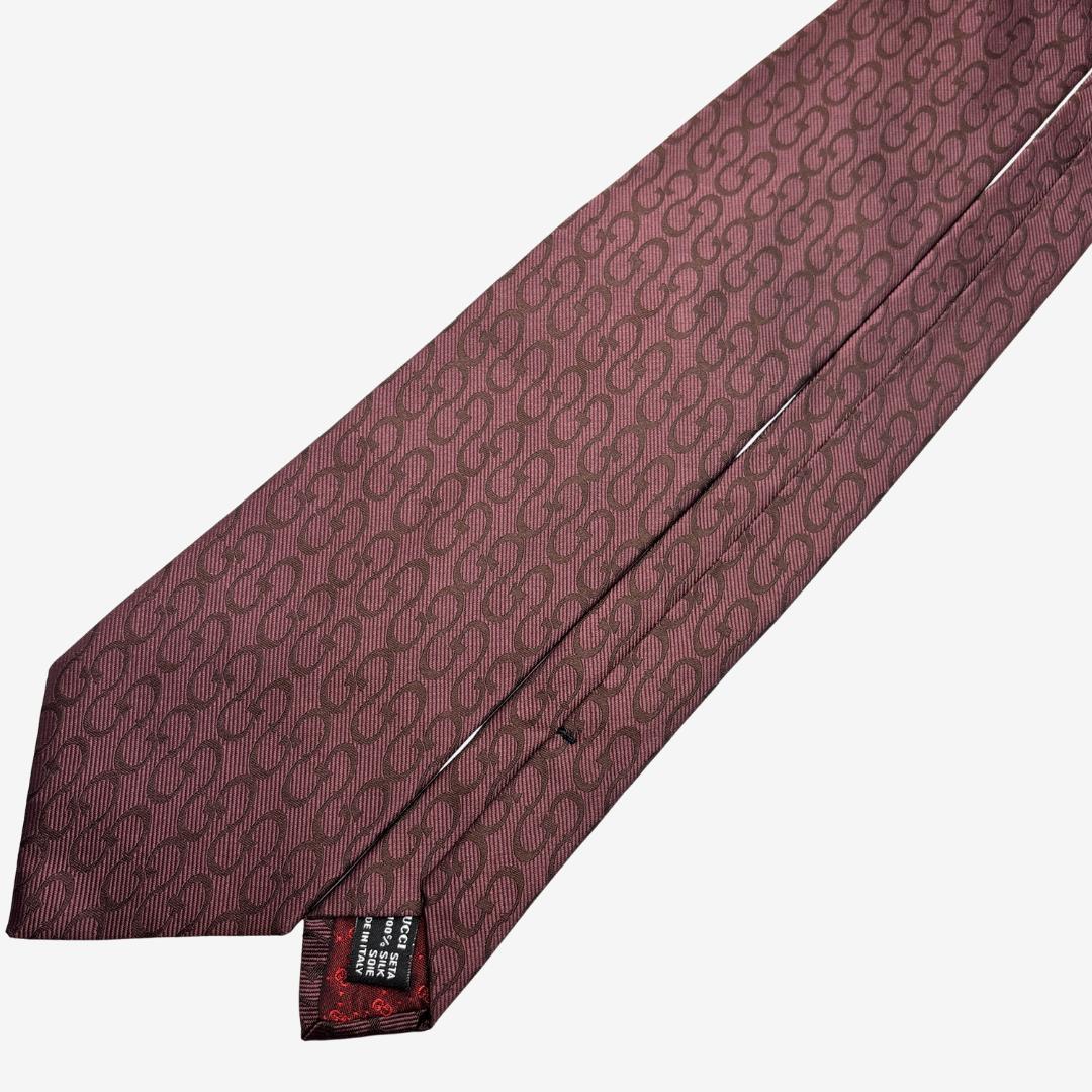 GUCCI シルクネクタイ チェーン柄 ローズブラウン