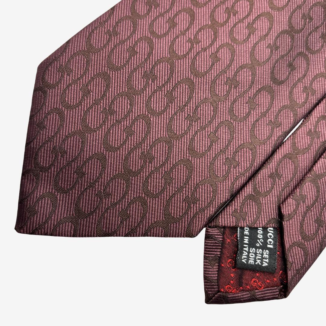 GUCCI シルクネクタイ チェーン柄 ローズブラウン