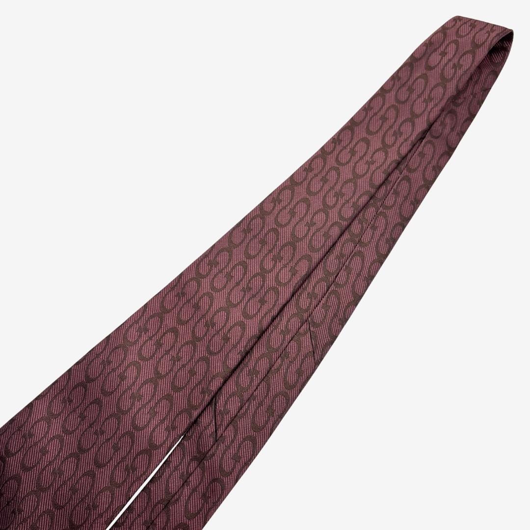 GUCCI シルクネクタイ チェーン柄 ローズブラウン