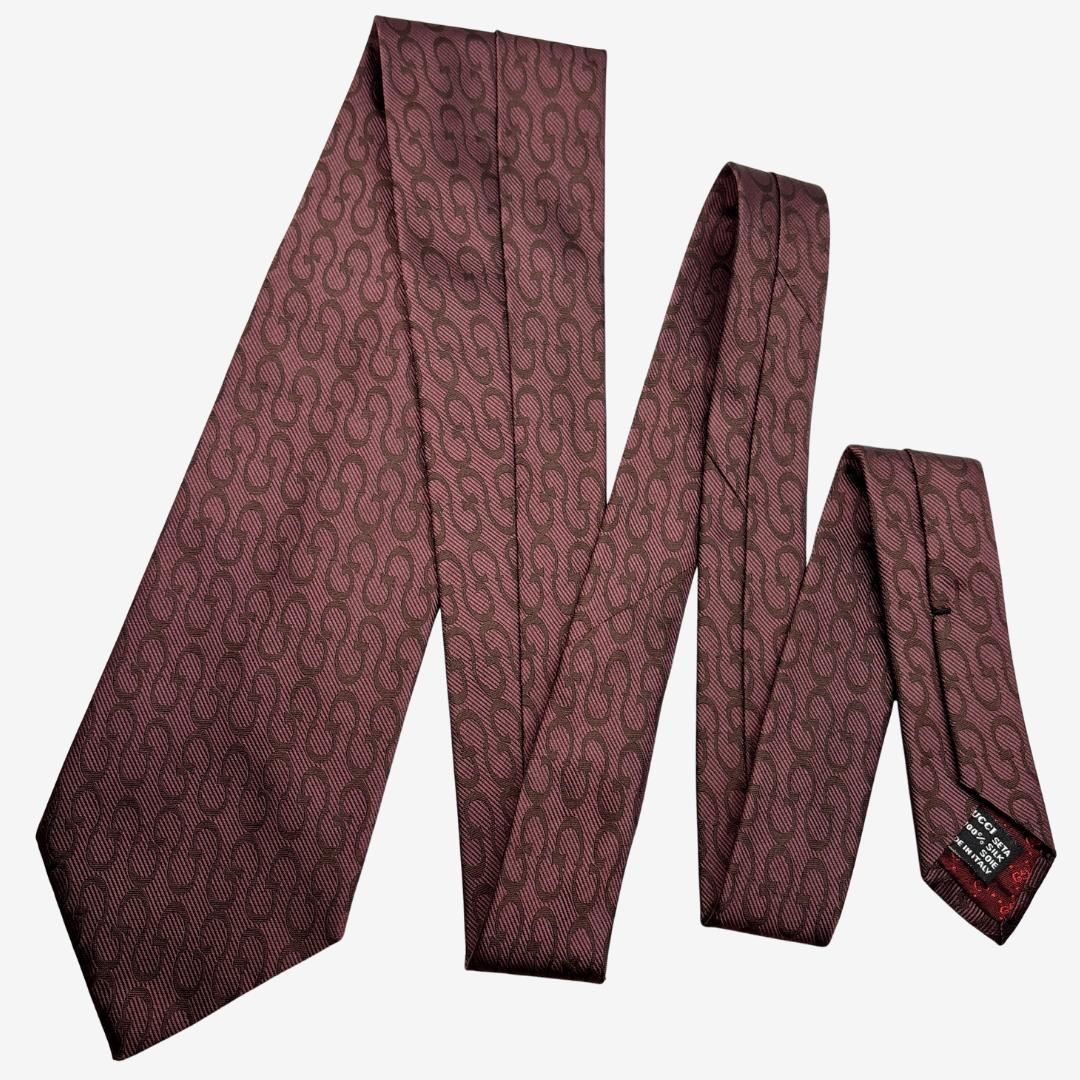 GUCCI シルクネクタイ チェーン柄 ローズブラウン