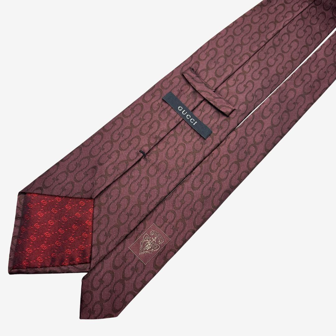 GUCCI シルクネクタイ チェーン柄 ローズブラウン