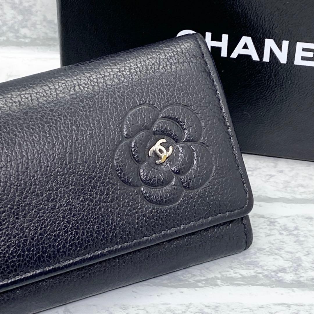 CHANEL  キーケース 6連  カメリア 黒 バタフライ ココマーク 型押し