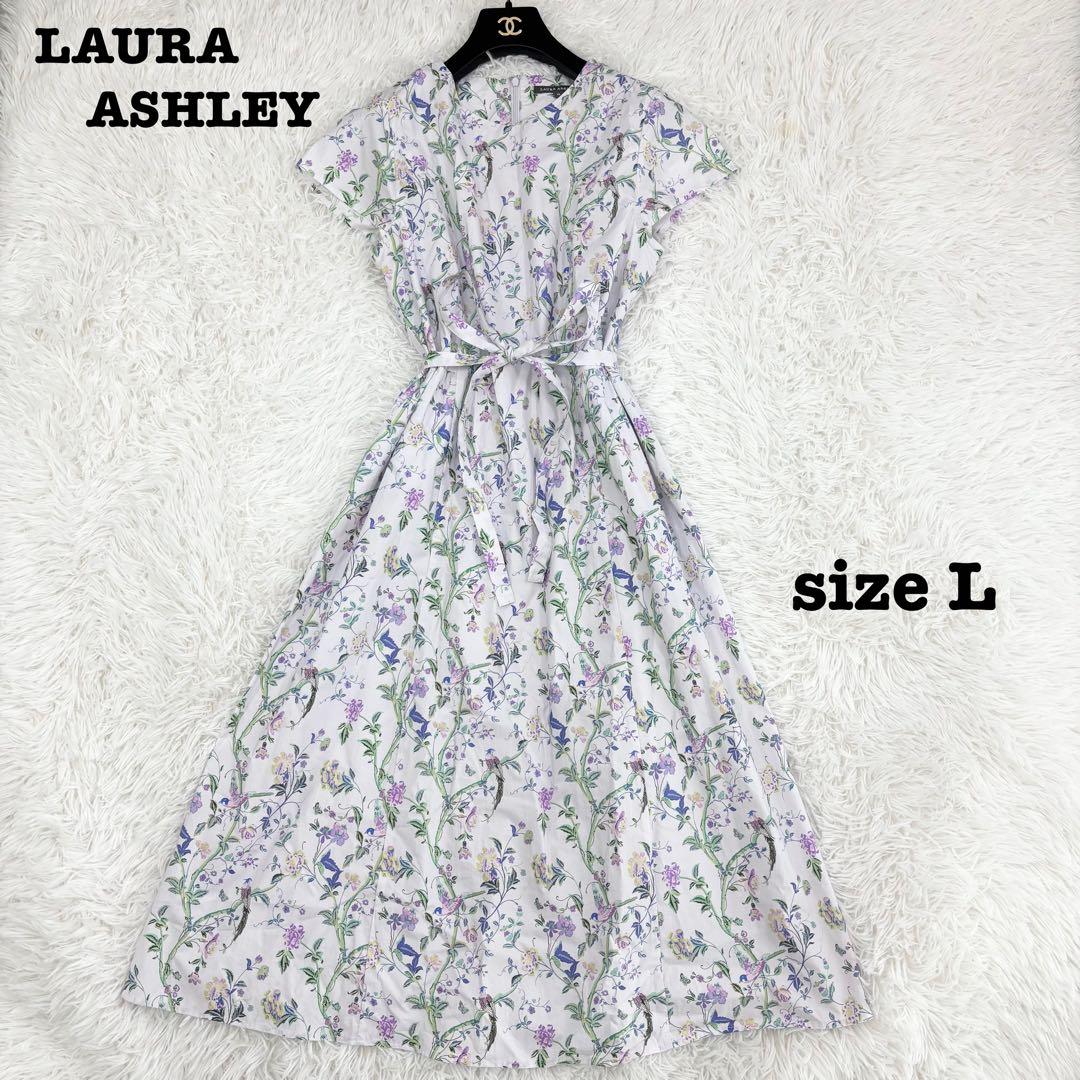 極美品　近年モデル　ローラアシュレイ　ロングワンピース　花柄　ウエストリボン　L