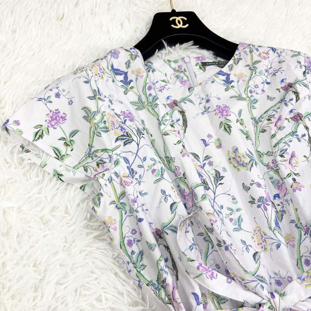 極美品　近年モデル　ローラアシュレイ　ロングワンピース　花柄　ウエストリボン　L
