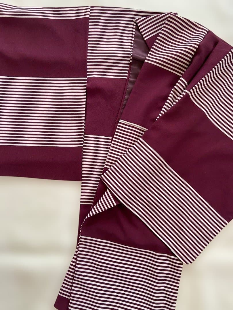 豆千代モダン 紫 ストライプ 小紋 着物