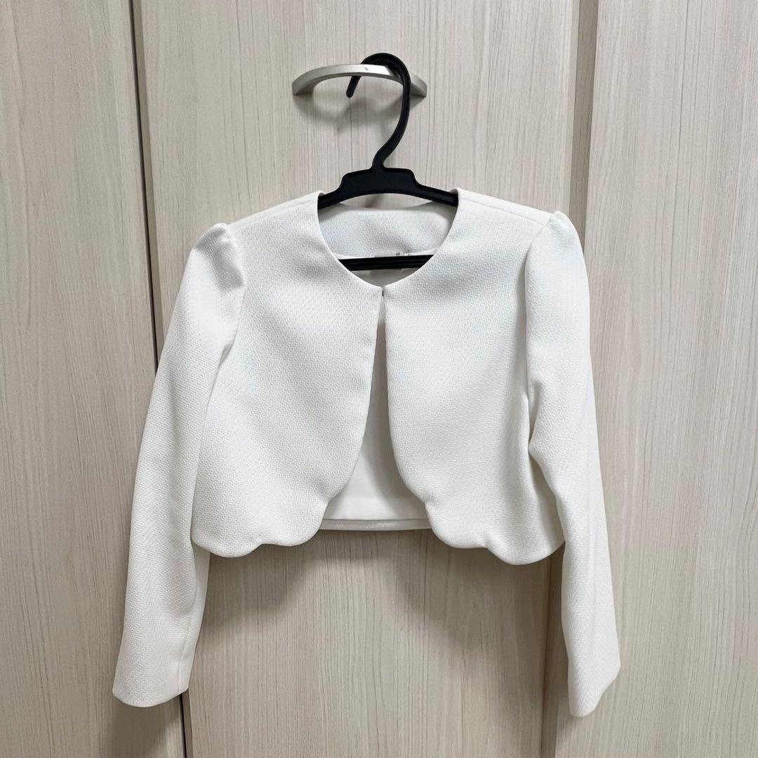 petit main薄紫のフラワー刺繍ドレスとカーディガン