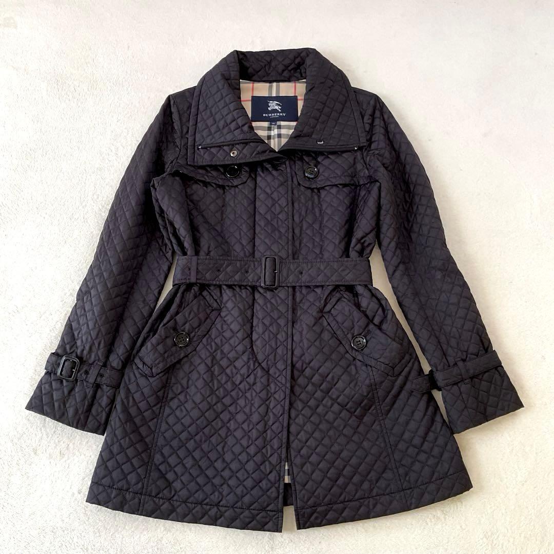 ラピス バーバリーロンドン キルティングコート ノバチェック ベルト 黒