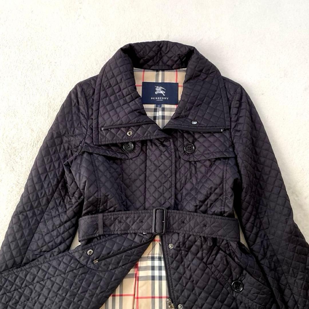 ラピス バーバリーロンドン キルティングコート ノバチェック ベルト 黒